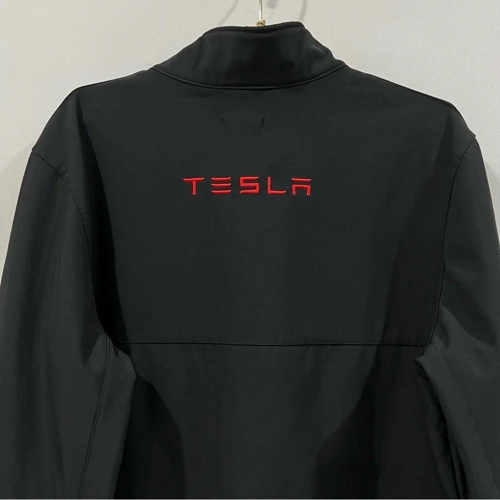 Tesla Men's Sz Large Motor Corporate Employee Black Jacket Red Embroidered Logo